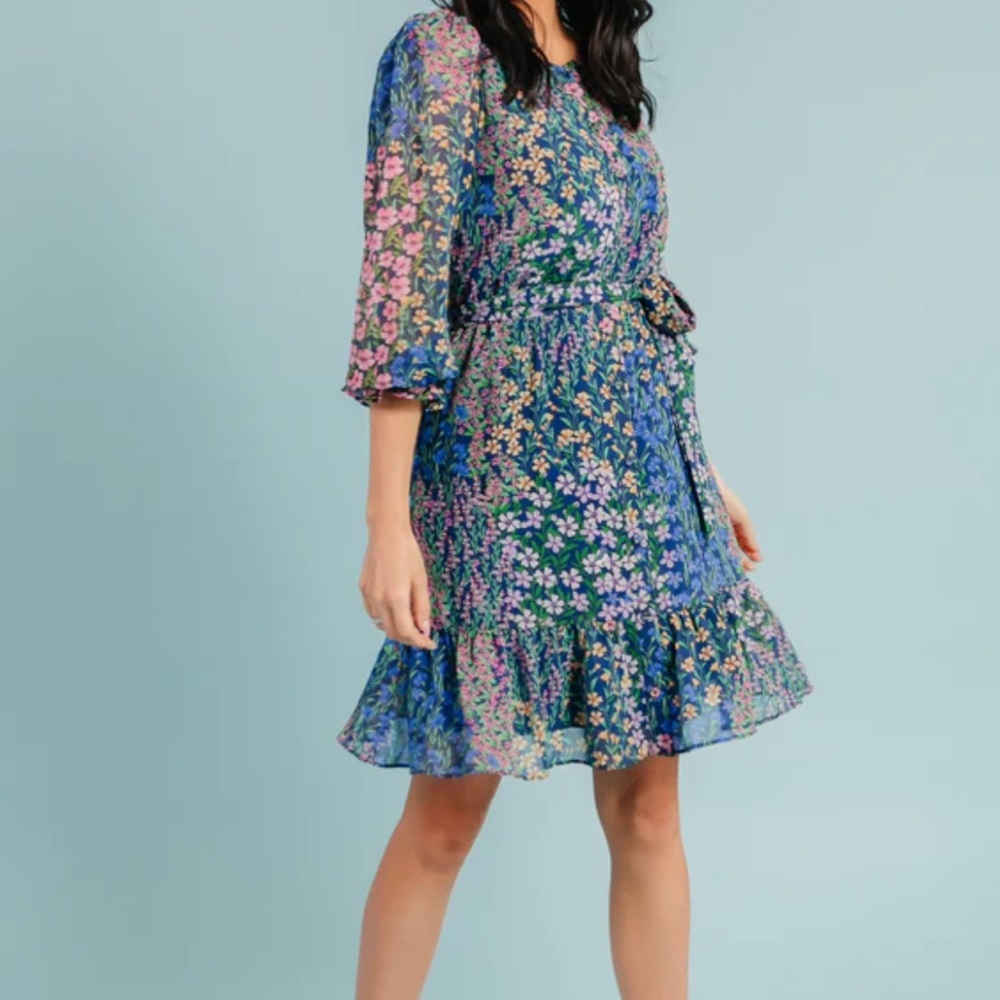 Rachel parcell spring is in the air long sleeve blue floral dress